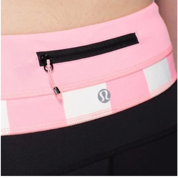 LULULEMON Up To Pace Pink Stripe Waistband Crop Leggings 4 - Picture 3 of 15